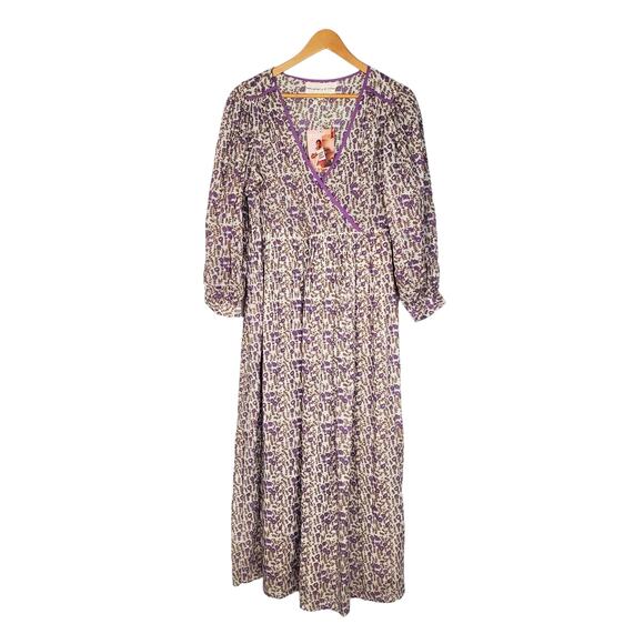 Daughters of India Binita Maxi Dress Purple Floral 100% Cotton Size Small NEW - Picture 4 of 14